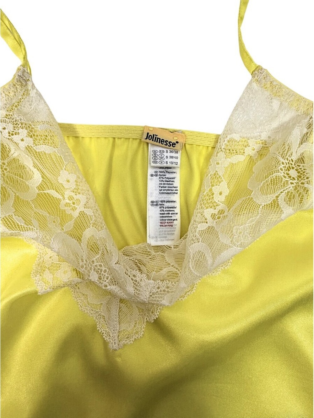 Vintage Satin Chemise Lace Cami Y2K Chartreuse Slip Dress Lingerie S - Picture 4 of 6